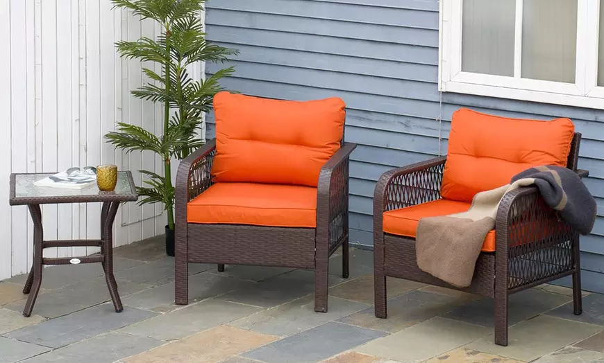 Image 1: Outsunny Woven Bistro Set with 2 Chairs and Table, Choice of Styles