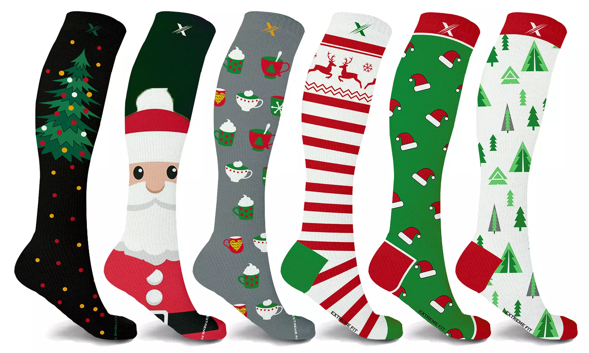 XTF Holiday Fun Knee-High Compression Socks (3 or 6 Pairs) - Second Medium