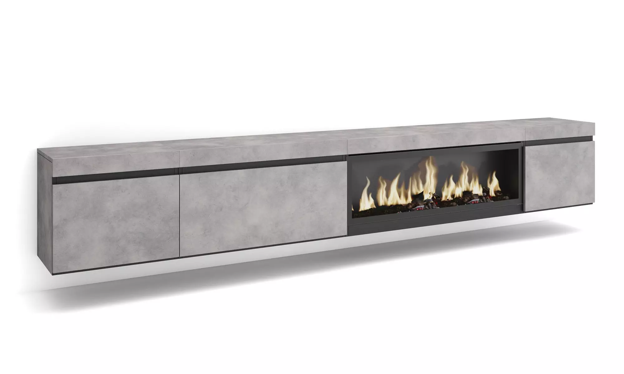 Hängender TV-Schrank 320 cm od. TV-Schrank 288 cm + elektrischer Kamin