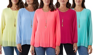  Chiffon Pleated Summer Top with Necklace 