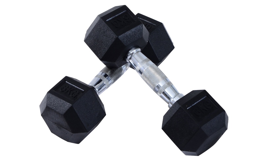 Image 19: HOMCOM Hex Dumbbell Weights 4kg-20kg; Rubber Weight and Metal Grip