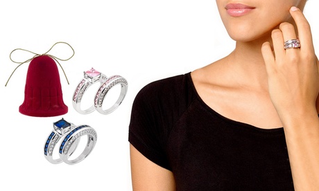 Anello con cristalli e pietre zaffiri sintetici con scatola a campana disponibile in 3 taglie, 2 modelli e colori