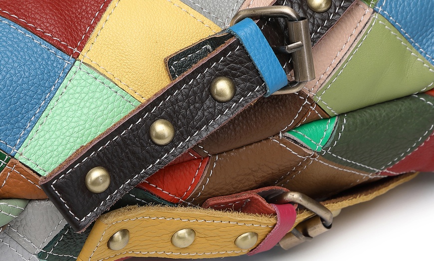 Image 13: Genuine Leather Exquisite Patchwork Handbag 