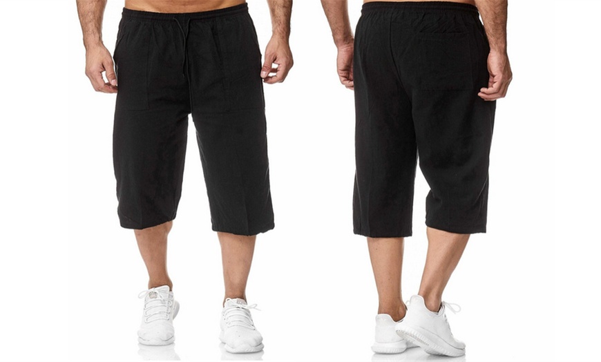 Image 4: Men's Elastic Waist Casual Cotton Linen Long Shorts