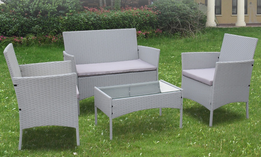 Image 3: Four-Piece Rattan-Effect Grey Garden Furniture Set