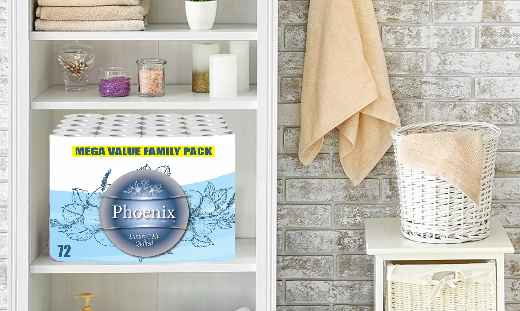 72 Rolls of Phoenix Quilted Two-Ply Soft White Toilet Paper