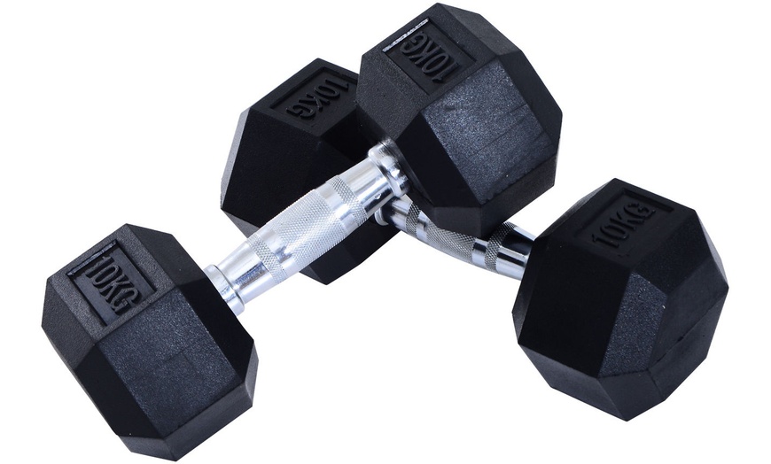 Image 10: Rubber Hexagonal Dumbbells