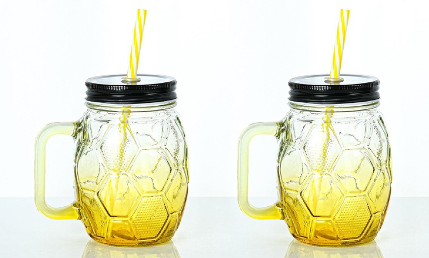 Image 13: One, Two or Four Football Beer Glass Cups with Straw