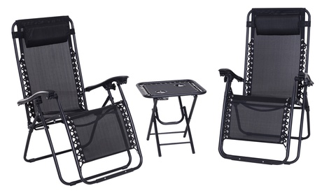 Set con 2 sedie a sdraio e tavolino in tessuto