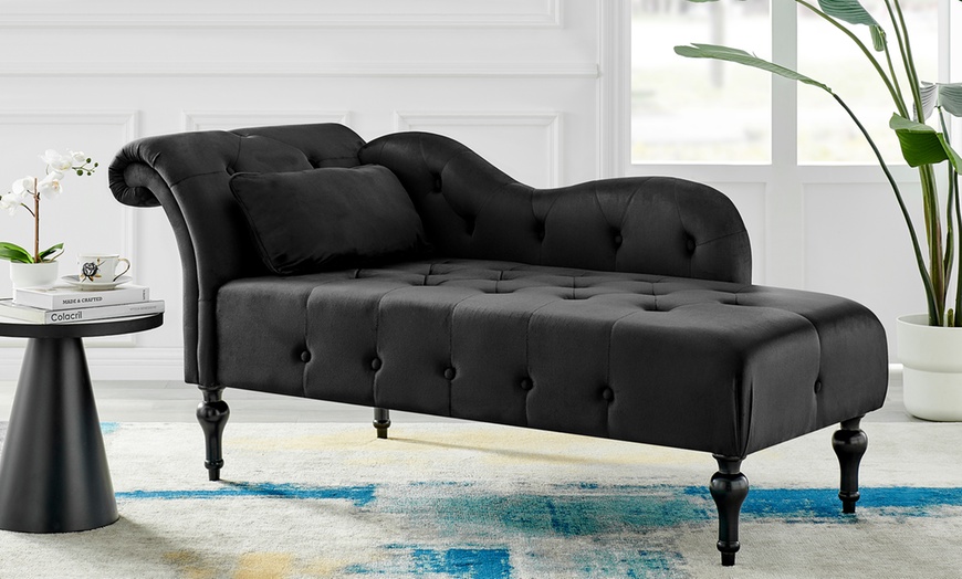 Image 1: Velvet Chaise Lounge Sofa 