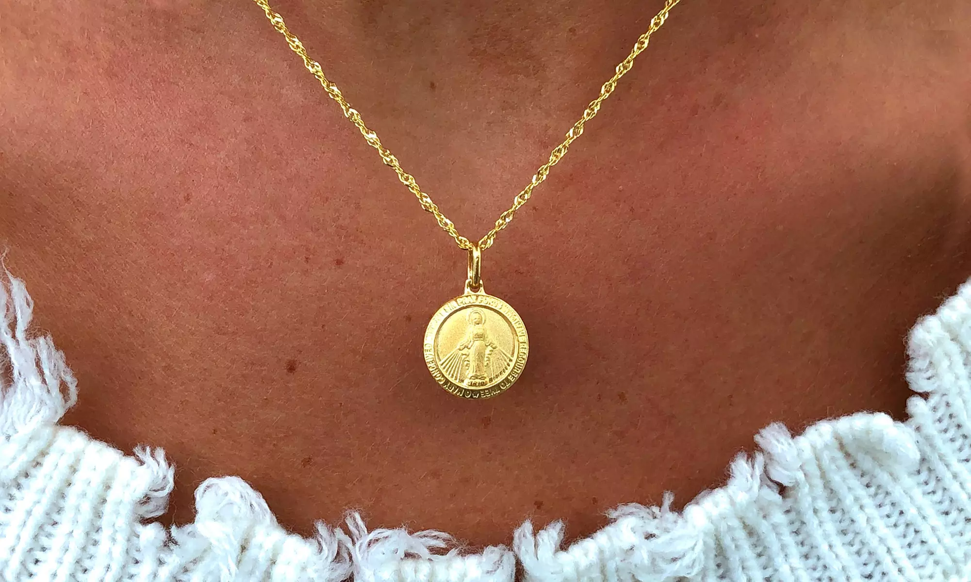 18K Gold Plated Sterling Silver Religious Medallion Necklace by Moricci
 - Primary Image