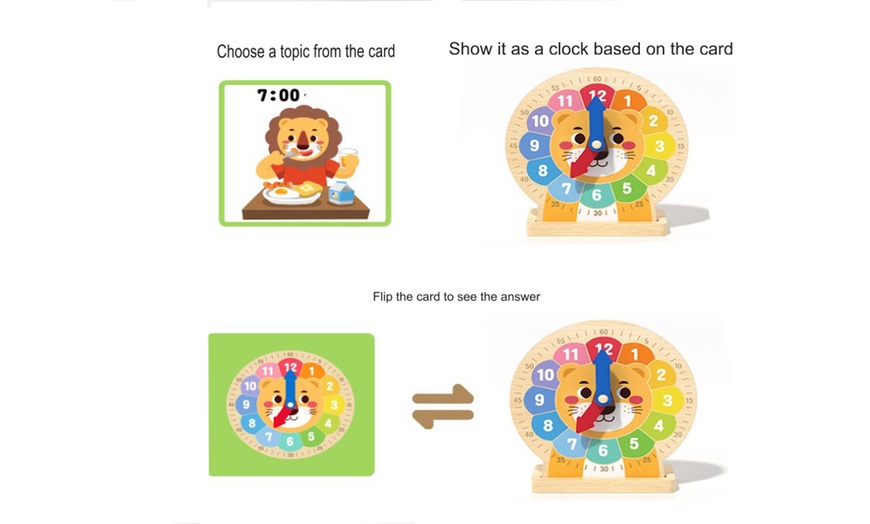 Image 4: One or Two Lion Wooden Teaching Clock for Learning Fun