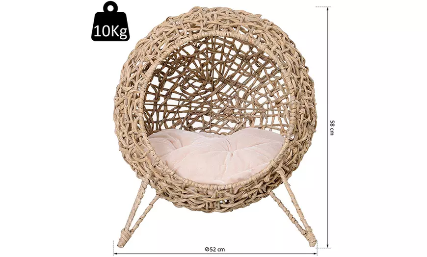 Image 14: Pawhut Rattan-Effect Elevated Cat Bed