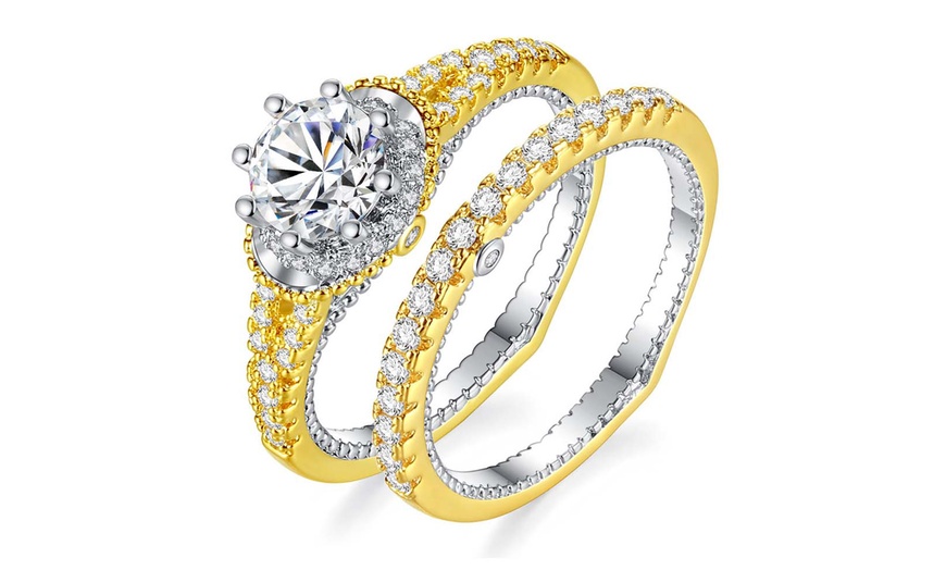 Image 1: Women's Double Gold Ring Set