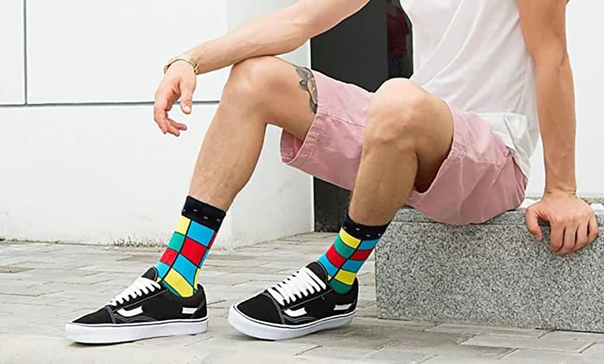 Image 2: Up to Four Pairs of Men's Geo Pattern Colourful Cotton Socks