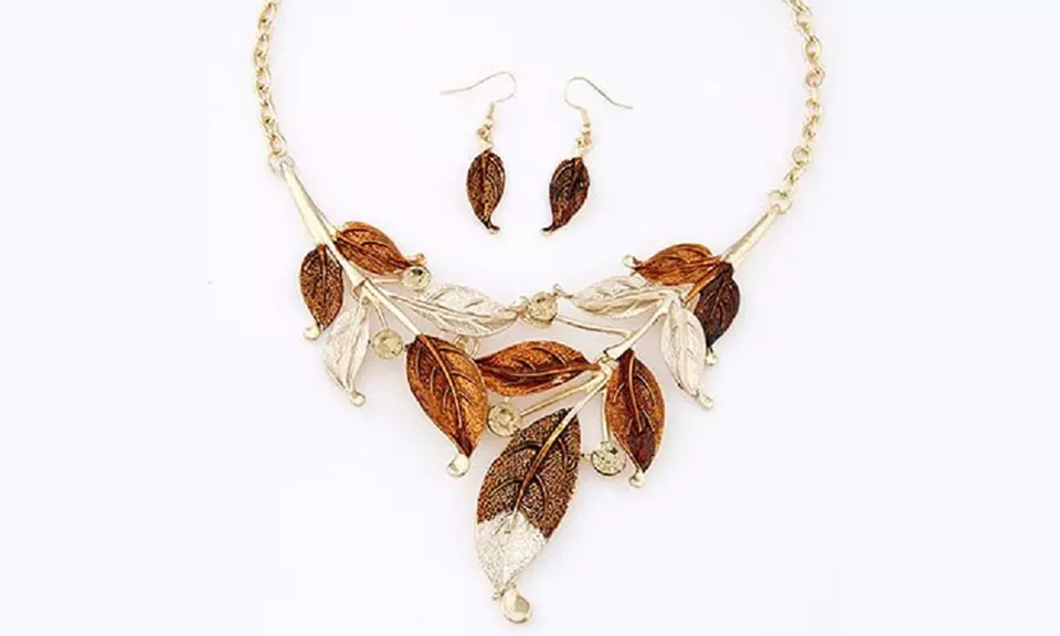 Set of Fall Leaves Necklace and Earrings from Novadab (Up to 84% Off). Five Options and Colors Available. - Primary Image