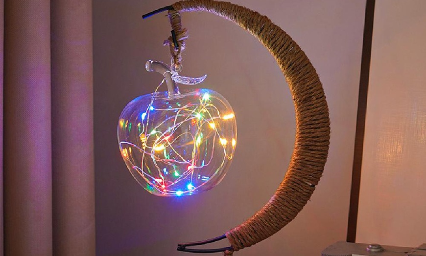 Image 12: LED Half-Moon Rattan Ball Lamp