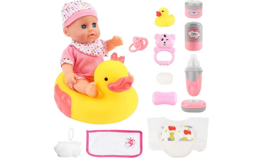 Image 6: Baby Doll Bath Set with Floating Duck Ring and Accessories