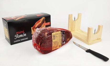 1 ou 2 mini jambons Serrano avec support et couteau