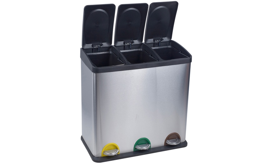 Image 12: Two- or Three-Compartment Stainless Steel Recycling Pedal Bin