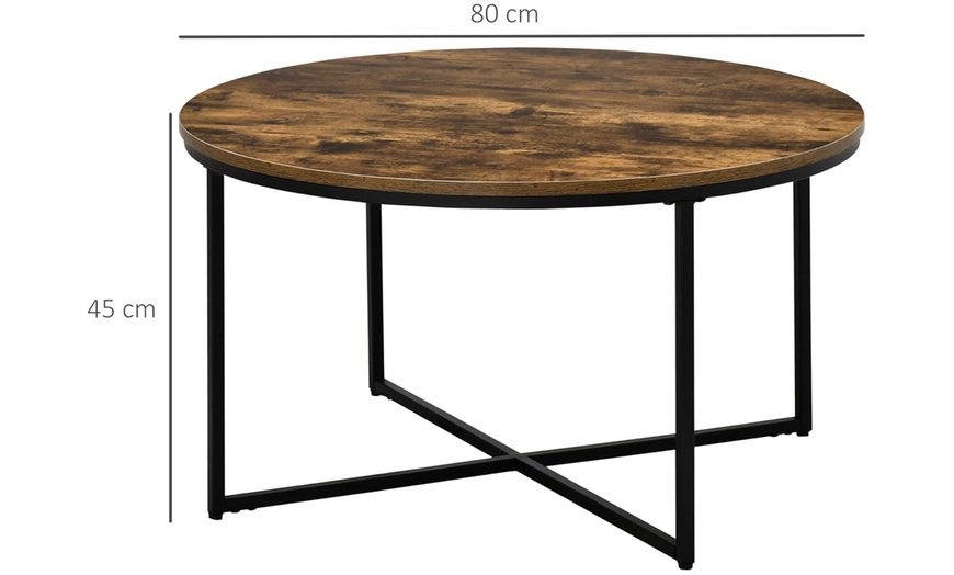 Image 9: HomCom Coffee Table, Industrial Round Side Table with Metal Frame