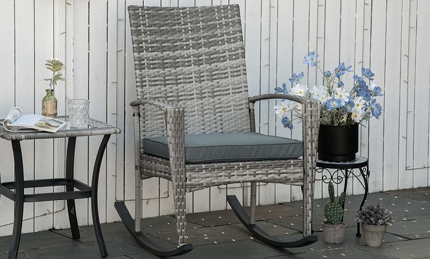 Image 12: Outsunny Rattan-Effect Rocking Chair