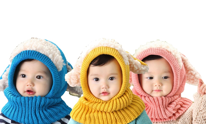 Image 1: Kid's Animal Knitted Hooded Scarf