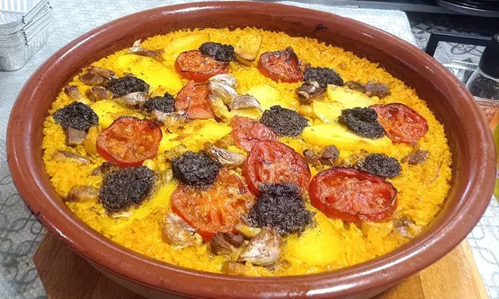 Menú de arroz para llevar para 2 o 4 personas con botella de vino
