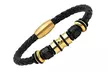 Steeltime Men's Genuine Black Leather Braided Bracelet with Stainless Steel Accents - Second Medium