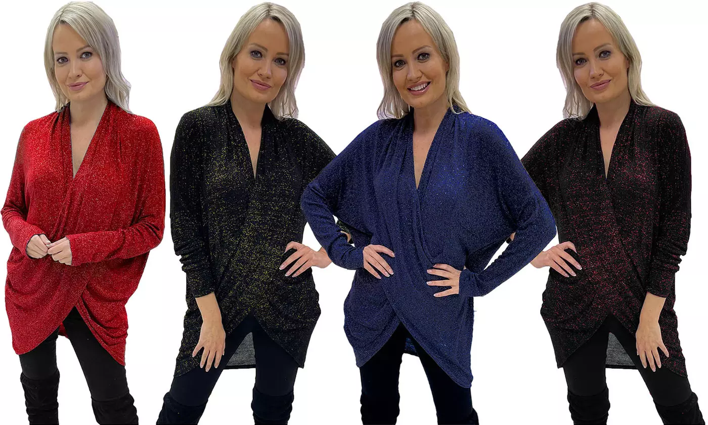 Wrapover Lurex Glitter V-Neck Top