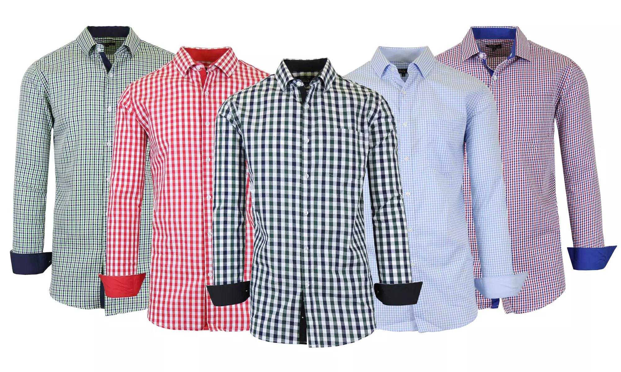 Galaxy by Harvic Men's Gingham Wrinkle-Resistant Long Sleeve Dress Shirts with Chest Pocket (S-2XL) - Primary Image