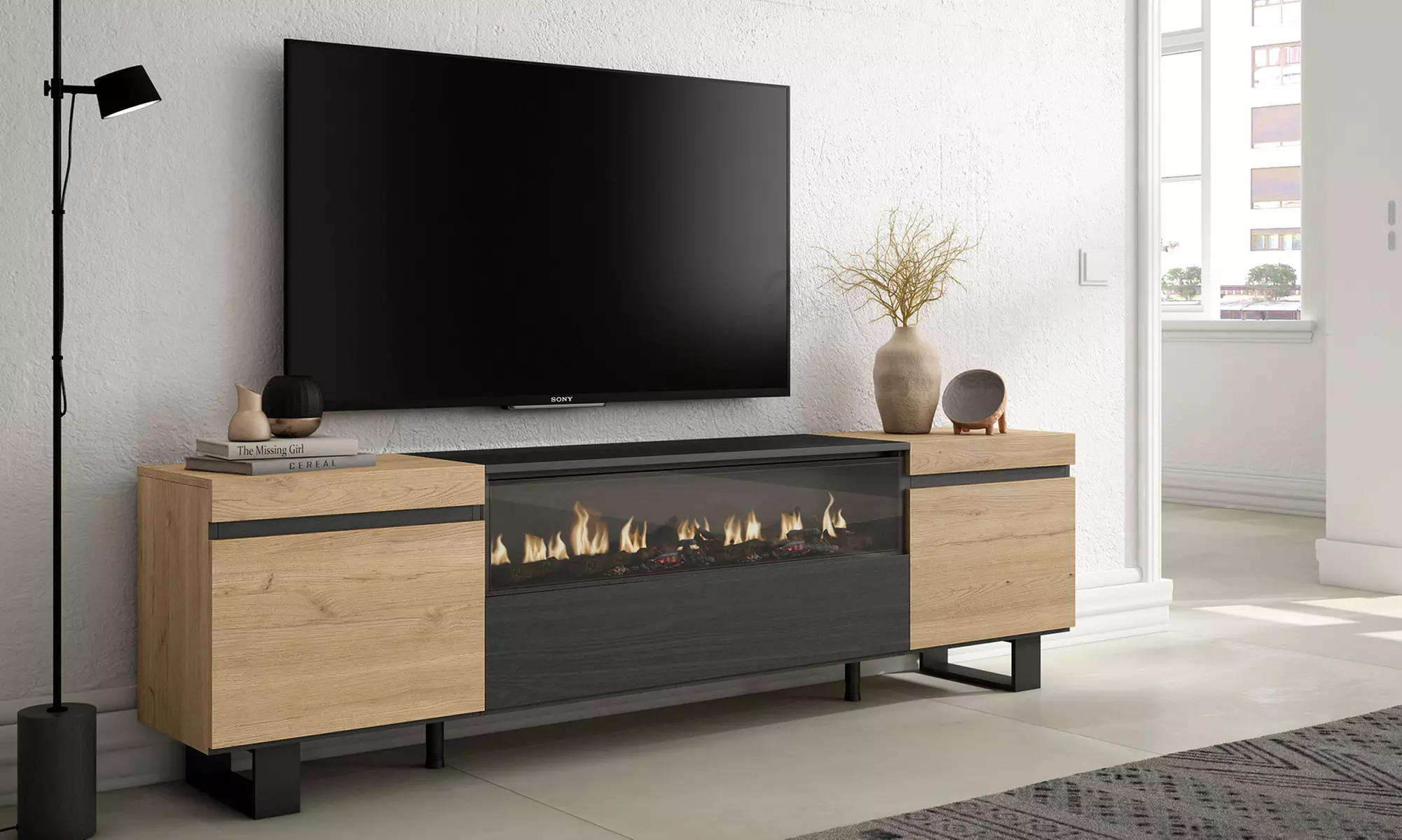 TV-Schrank mit/ohne LED-Elektrokamin im Modell und in der Farbe nach Wahl - Primary Image