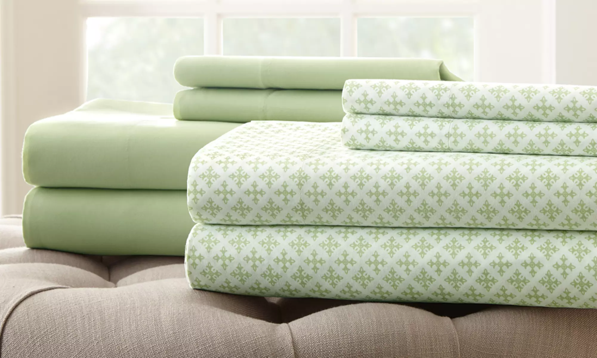 Clearance: 100% Microfiber Polyester Haight Ashbury Solid and Print Sheet Set (8-Piece) - Primary Image