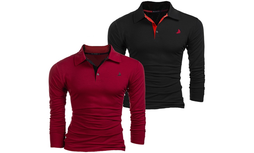 Image 3: Two Packs of Blu Apparel Men's Long Sleeve Joshua Polo Shirts