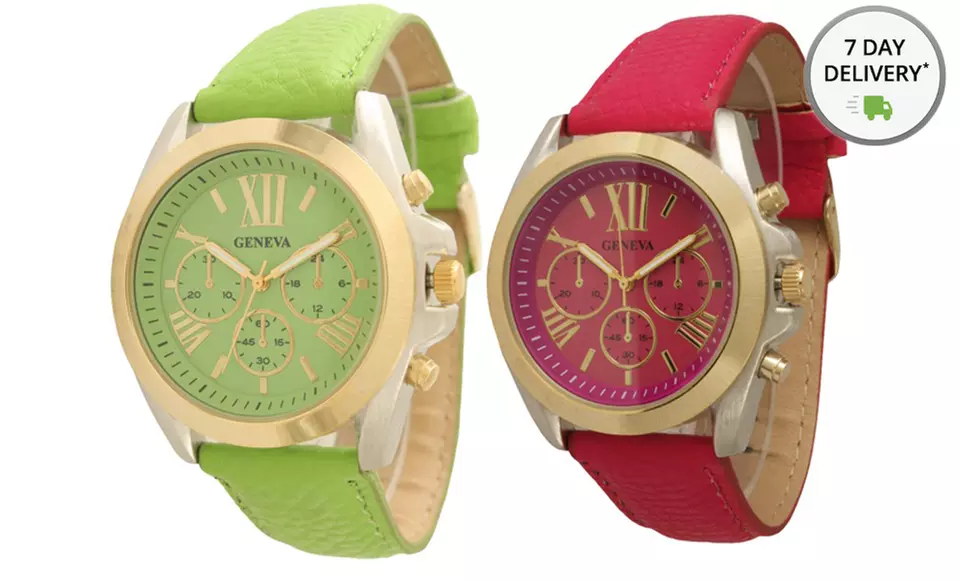 Women's or Unisex Faux-Leather Boyfriend Watch. Multiple Styles Available. Free Returns. - Primary Image