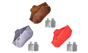 Three Piece Set of Hot Water Pouch with Soft Plush Waist Belt Cover