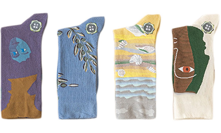 Image 5: Four Pairs Monet-Inspired Women Novelty Crew Socks