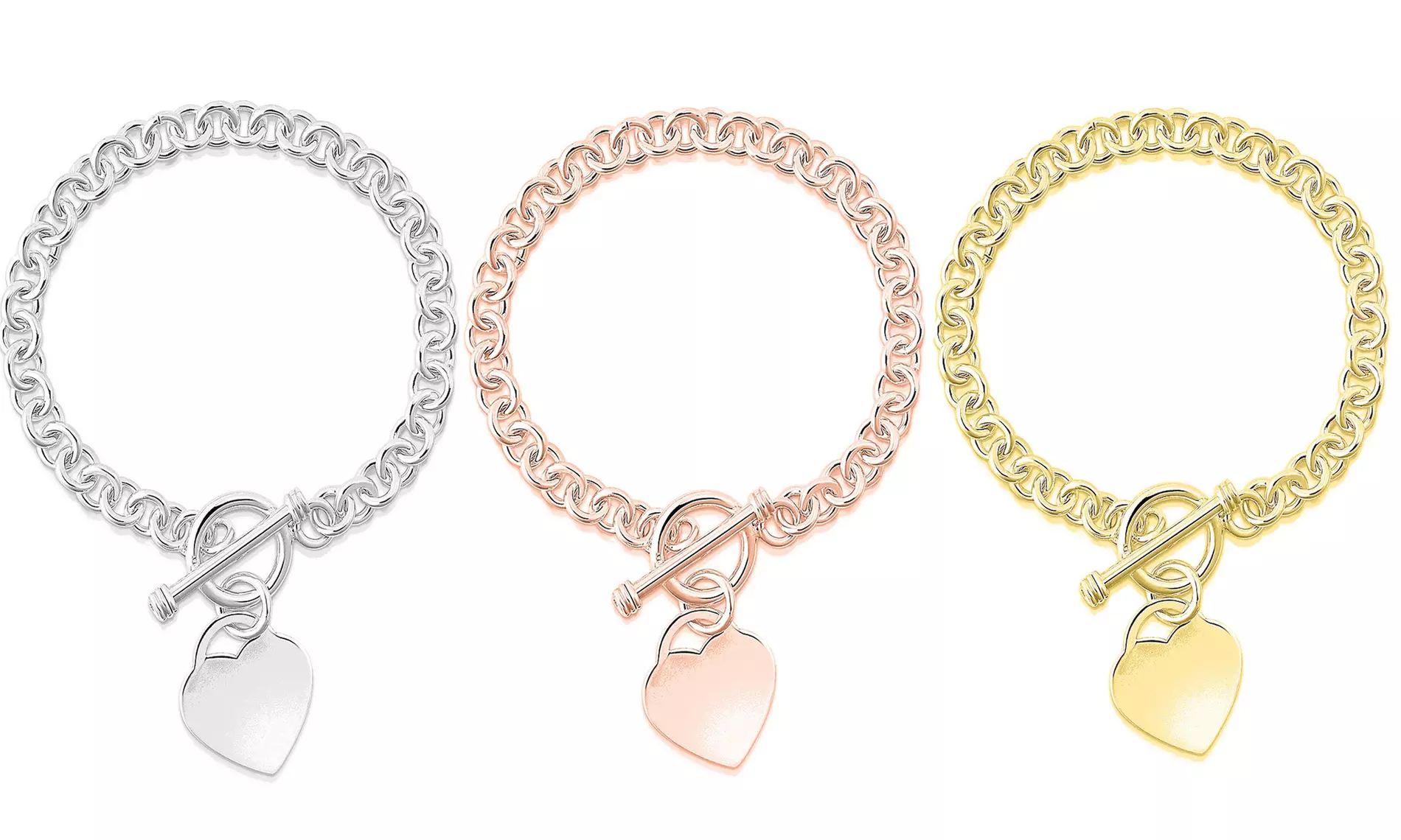 Heart Charm Bracelet in Sterling Silver or 18K Gold Plating by Verona - Primary Image