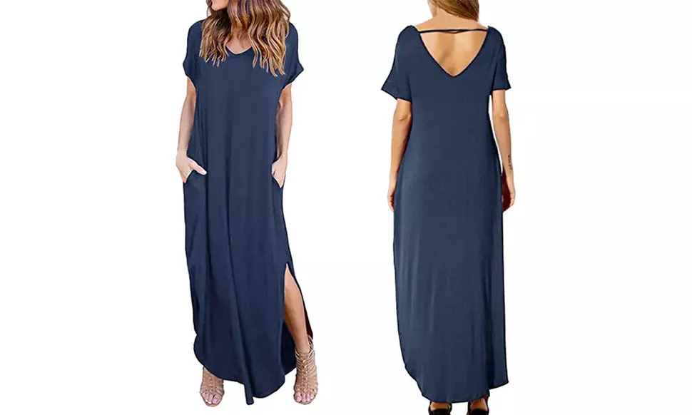 Robe longue décontractée fendue avec manches courtes, pour femme - Image 5