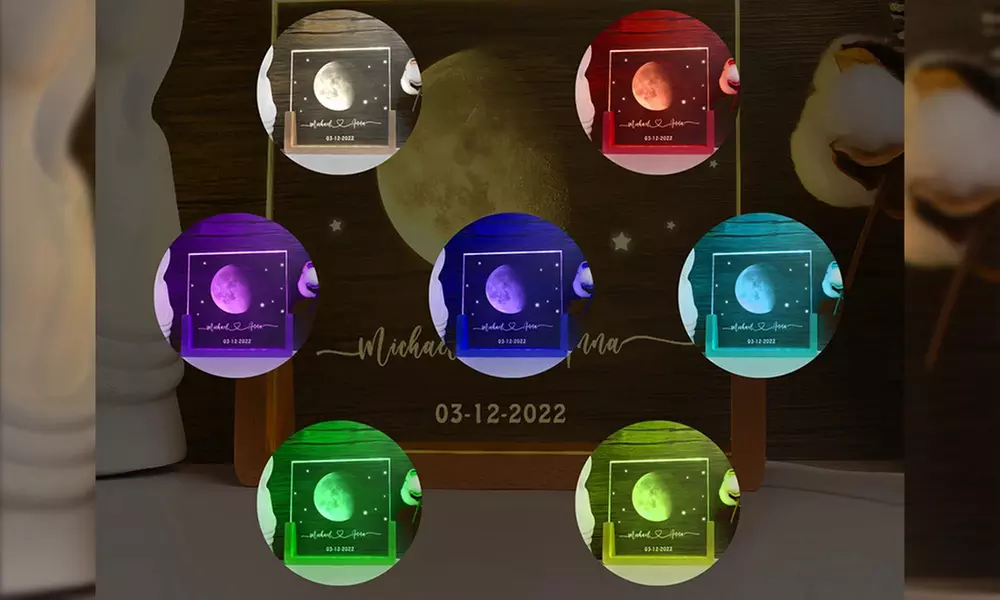 Personalisiertes LED-Kristall-Nachtlicht auf Holzsockel