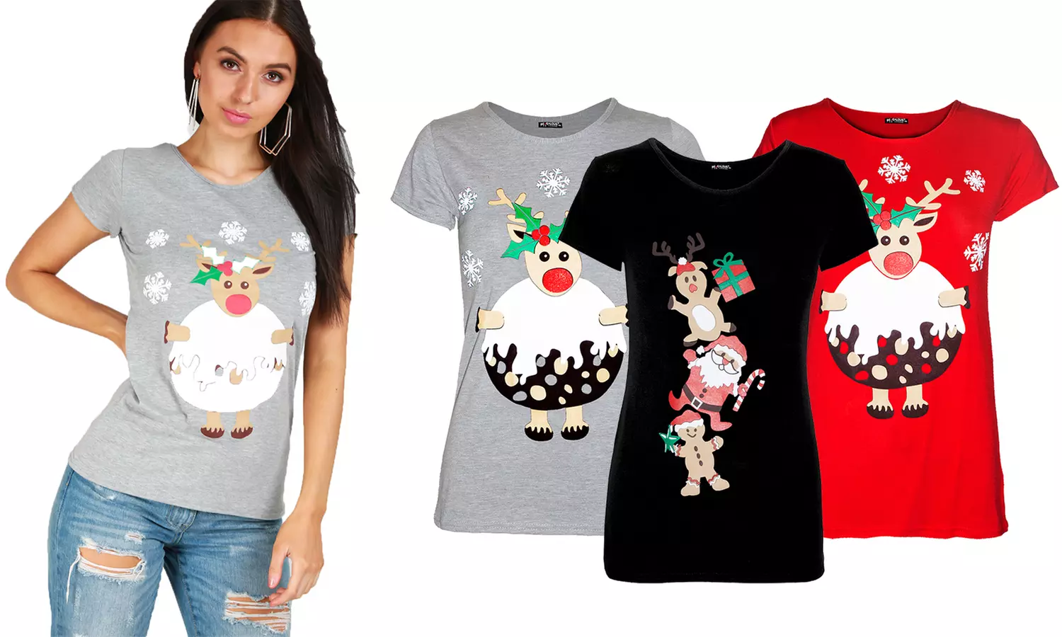 T-shirt natalizia da donna disponibile in 2 modelli, 3 colori e varie taglie - Primary Image