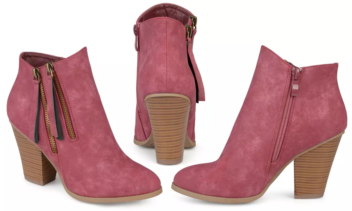 Journee Collection Women's Double-Zipper Stacked Wood Heel Boots (Up to Size 12) - Second Medium