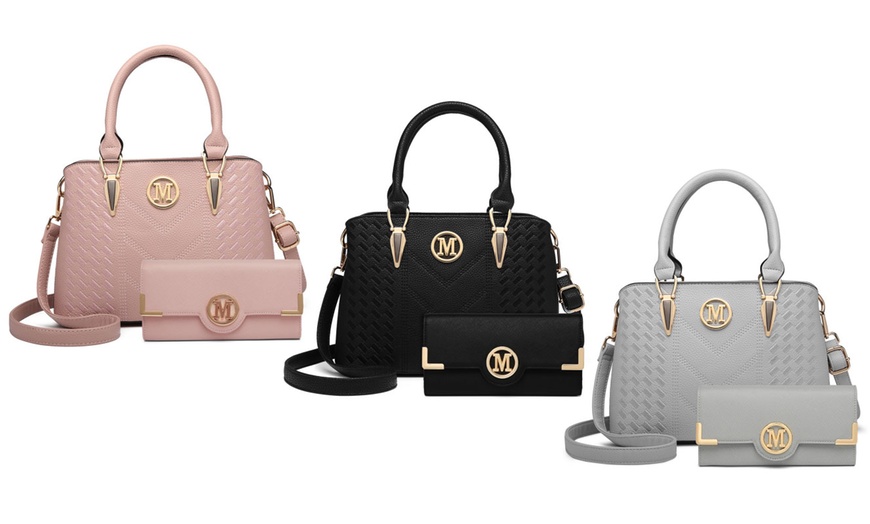 Image 1: PU Leather Texture Design Women's Handbag and Purse Set