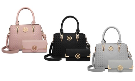 Groupon Women's Pink Pu Leather Texture Design Handbag And Purse Set: