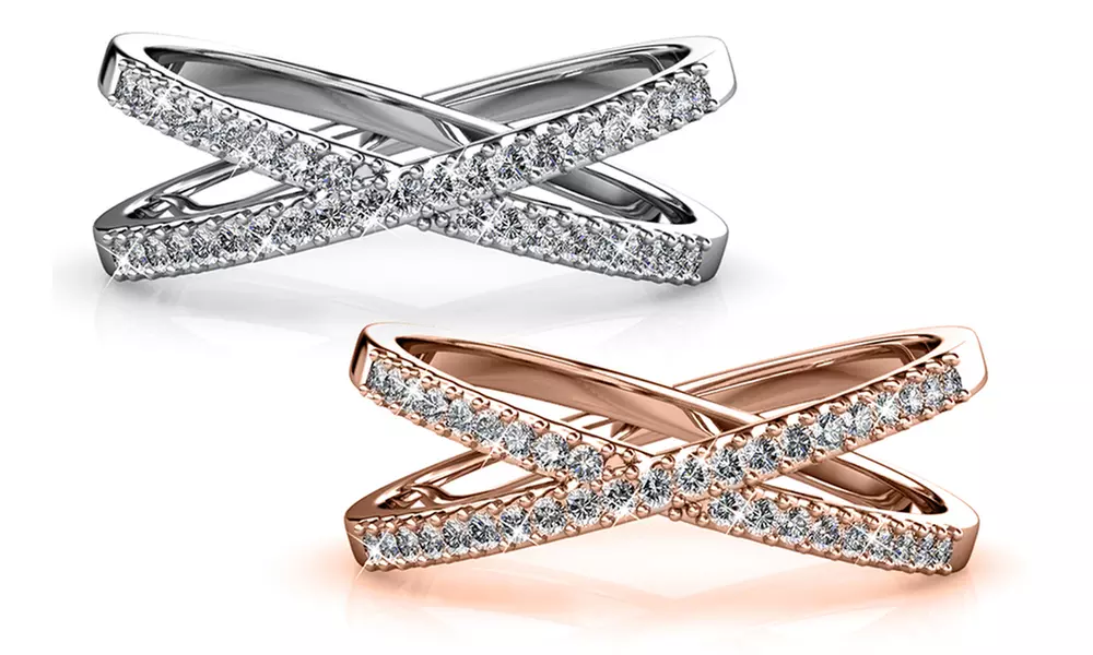 1 ou 2 bagues ornées de cristaux d'Autriche en forme de X - Primary Image