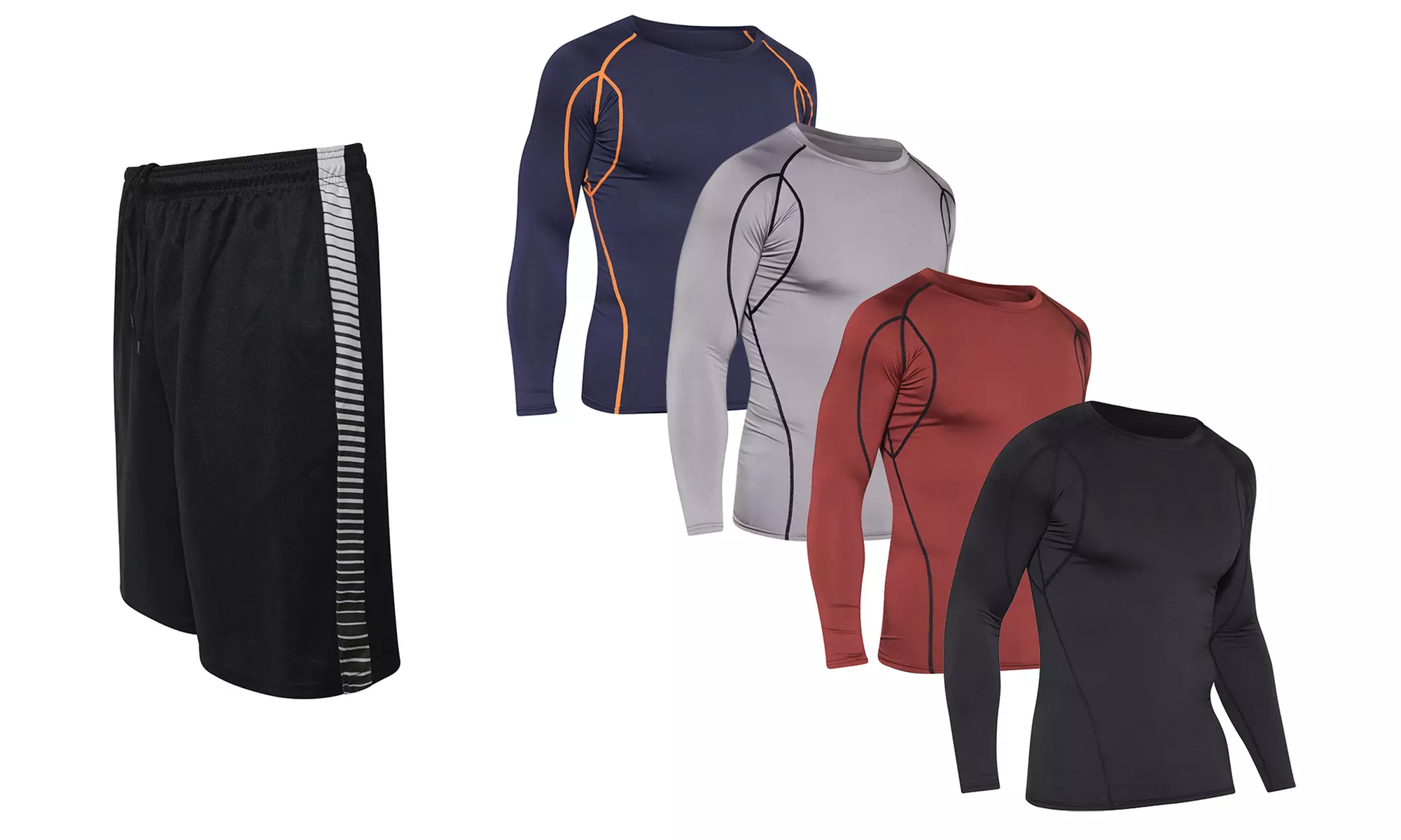 4-Pack Men's Compression Long Sleeve Shirts w/ Assorted Short (5 Pieces, S-2XL) - Primary Image