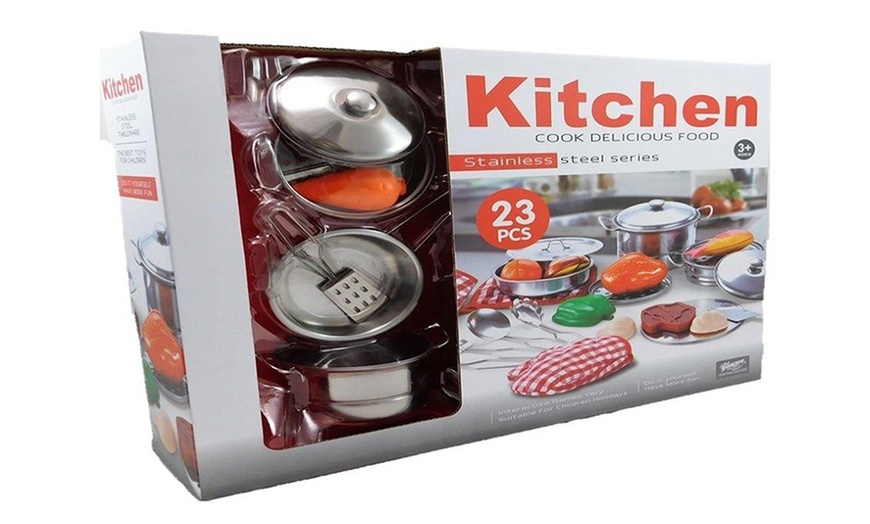 Image 1: 23-Piece Toy Stainless Steel Kitchen Set