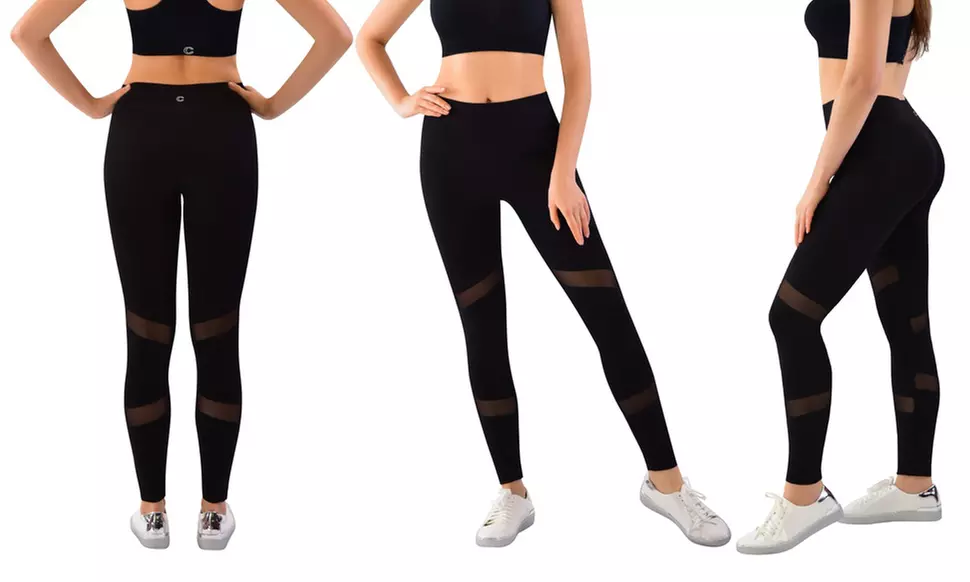 Clanec Women's High-Waist Leggings with Mesh Side Panels - Primary Image