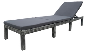 Rattan Effect Sun Lounger with Cushions