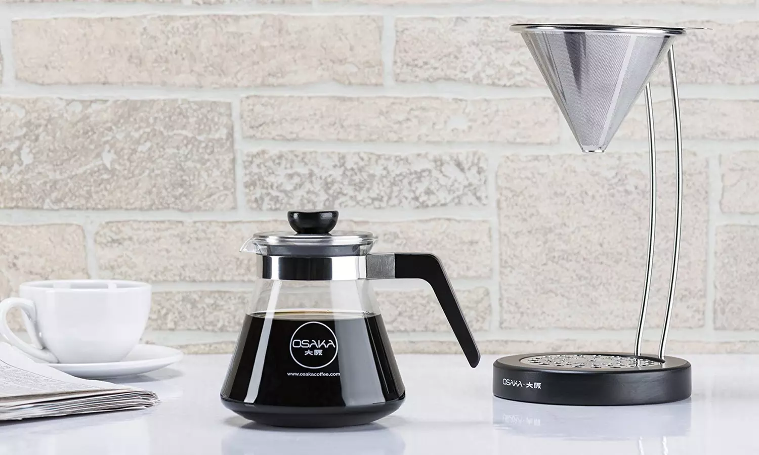Osaka Pour-Over Coffee Dripper with Wood Stand - Primary Image